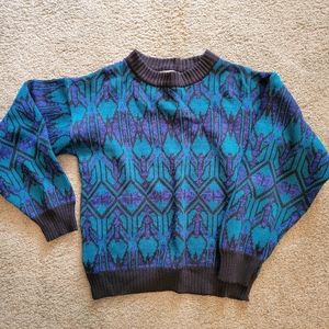 🎩Vintage Repage Blue and Green Patterned Repage Sweater
